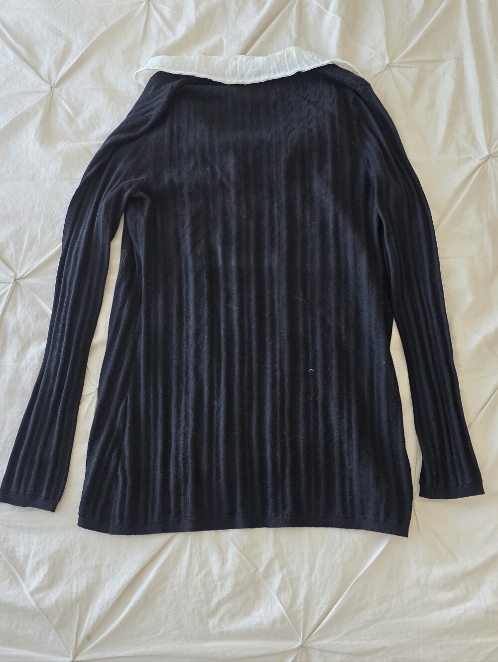 Anthropologie Ribbed Knit Button Front Collared Black Sweater - Picture 4 of 5